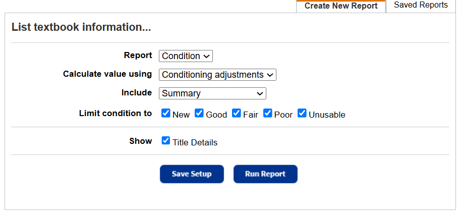 List textbook information setup page
